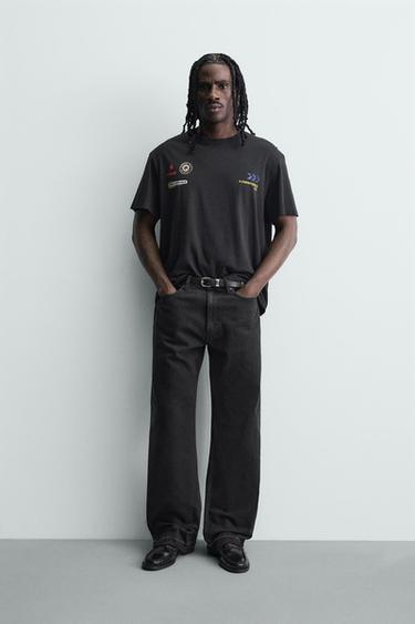 Zara Футболка из ткани с эффектом потертости и принтом купить с доставкой.