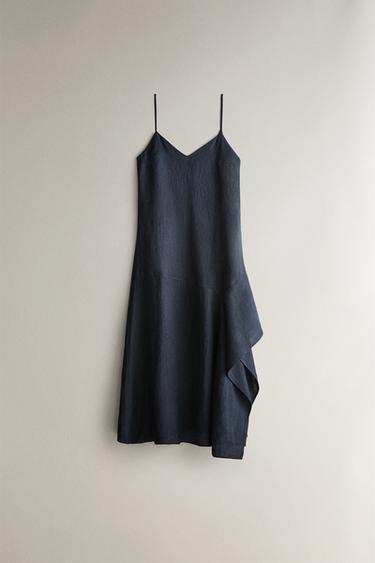 Zara Пляжное льняное платье с асимметричным подолом