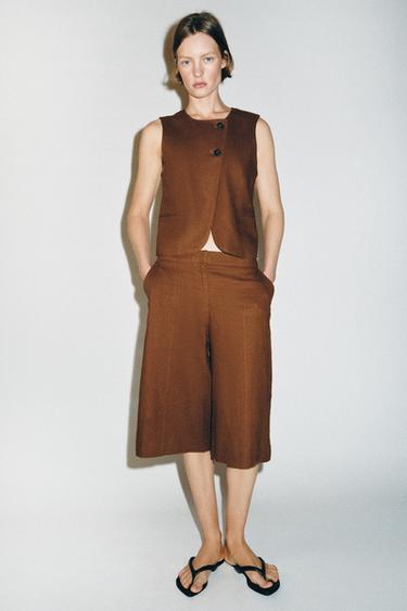 Zara Двубортный жилет изо льна