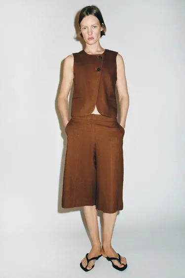 Двубортный жилет изо льна- Заказать в России