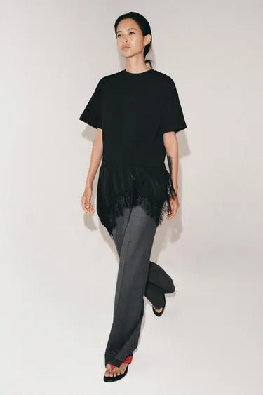 Комбинированная футболка с кружевом