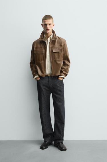 Zara Кожаная куртка с отстрочкой