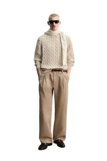 Свитер из смесового хлопка с узором «косы»- Заказать в России