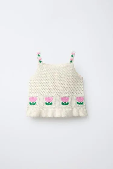 Топ из кружева кроше с цветочным узором- Заказать в России