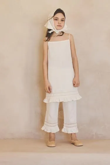 Штаны-кюлоты из льна и хлопка с кружевными оборками для возраста 6-12 лет- Заказать в России