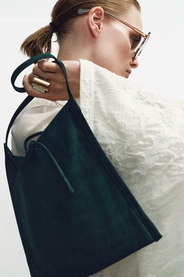 Zara Мини-плоская кожаная сумка с бантом