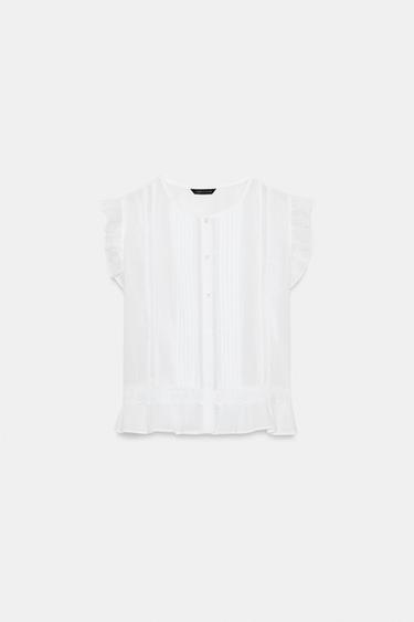 Zara Блуза с кружевом и воланами