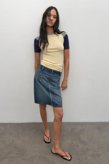 Zara Трикотажный топ колор-блок