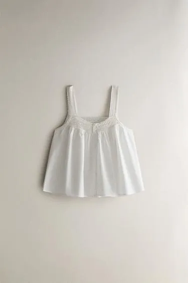 Топ из хлопка с бретельками и кружевными деталями