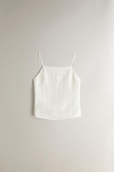 Zara Льняный топ с тонкими бретелями