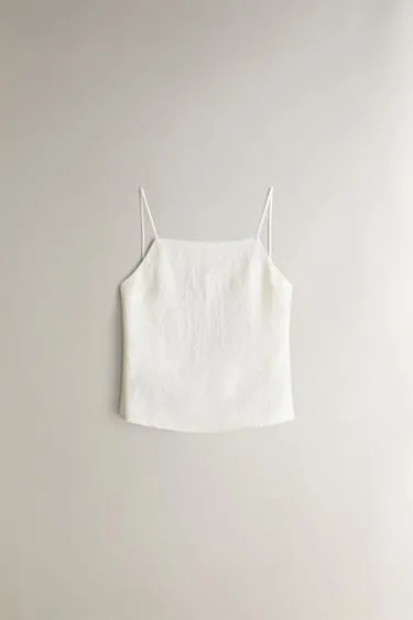 Льняный топ с тонкими бретелями- Заказать в России