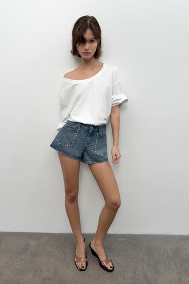 Zara Джинсовые шорты TRF с заклепками купить с доставкой.