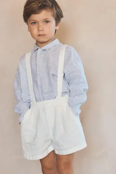 Бермуды из льна для детей 2-5 лет с съемными подтяжками Лимитированная коллекция- Заказать в России