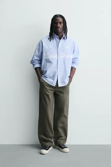 Рубашка оверсайз оксфорд с принтом- Заказать в России