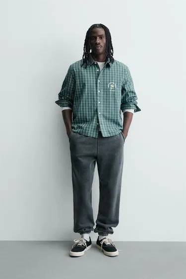 Укороченная рубашка в клетку с вышивкой и принтом- Заказать в России