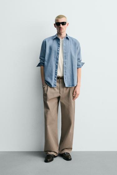 Zara Джинсовая рубашка стандартной посадки с эффектом потертости купить с доставкой.