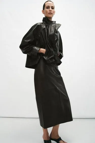Юбка миди из 100% кожи — коллекция Zara «Zw»- Заказать в России