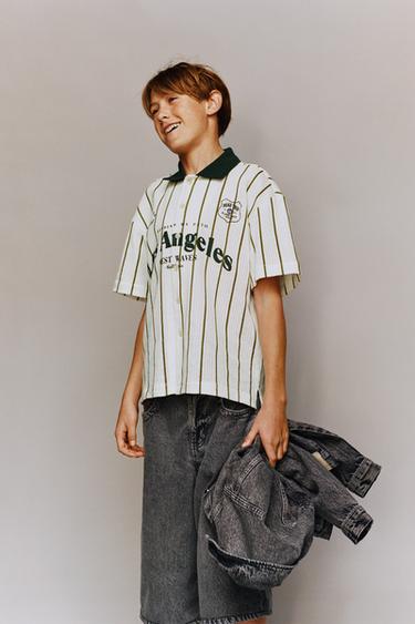 Zara Трикотажная рубашка в полоску с надписью купить с доставкой.