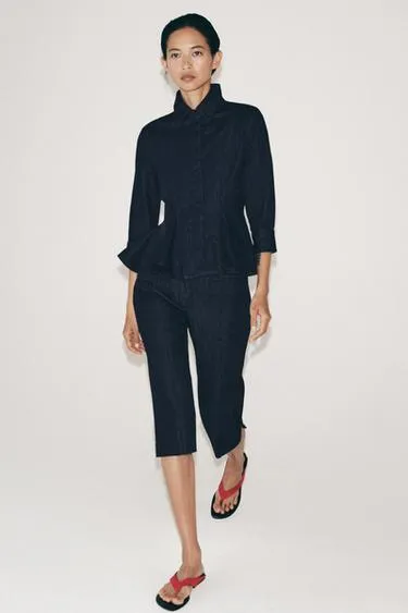 Джинсовая рубашка с баской — коллекция Zara «Zw»- Заказать в России