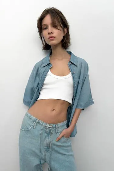 Джинсовая рубашка Trf с коротким рукавом