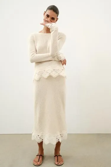 Юбка из ткани рустик с кружевом кроше- Заказать в России