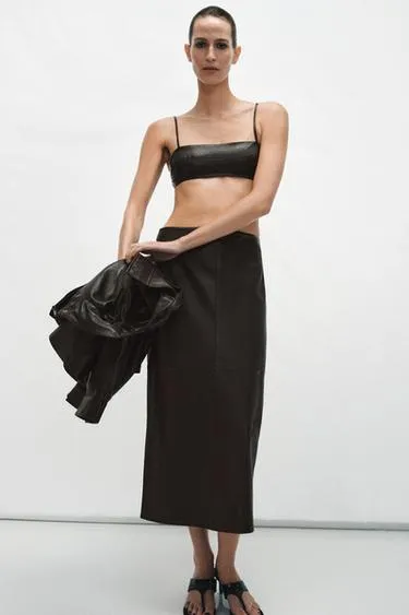 Укороченный топ из 100% кожи — коллекция Zara «Zw»- Заказать в России