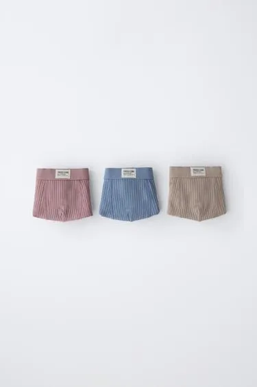 2-6 лет/набор из 3 трусов-боксеров в рубчик с нашивкой- Заказать в России