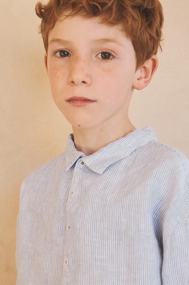 Zara Рубашка 100% льна в полоску, ограниченная серия, 6-10 лет