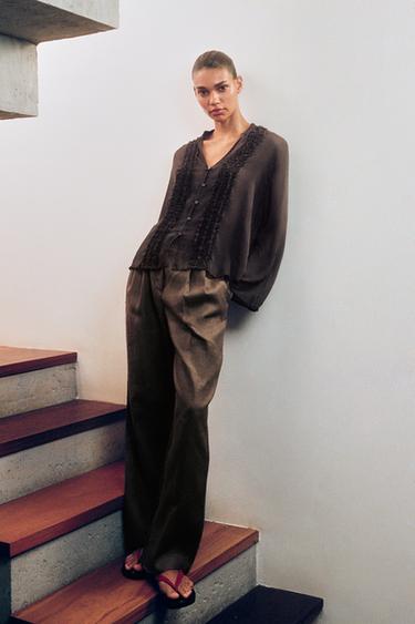 Zara Прямые брюки из 100% льна