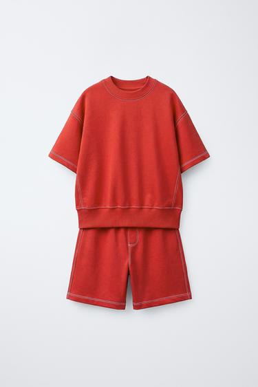 Zara Комплект из футболки и шортов из футера с отделочной строчкой
