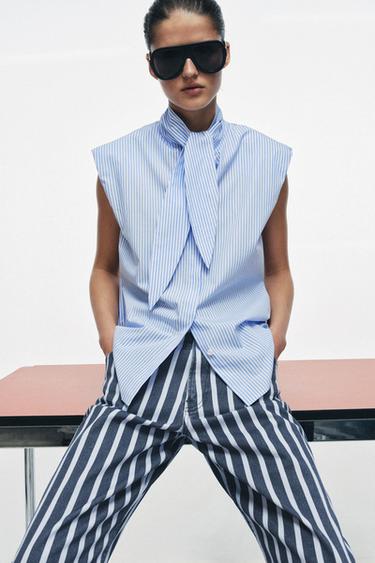 Zara Рубашка в полоску с завязками — коллекция ZARA «ZW» купить с доставкой.