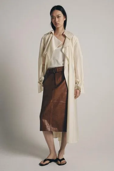 Прямая кожаная юбка Zara «Zw» Лимитированная коллекция