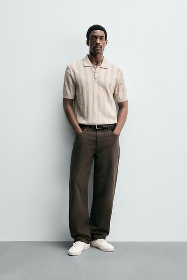 Поло из рельефного трикотажа