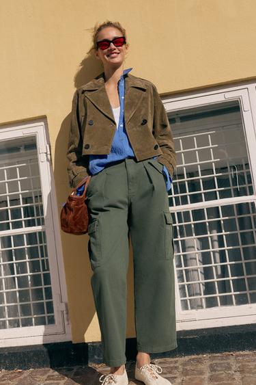 Zara Укороченный двубортный тренч из 100% кожи купить с доставкой.