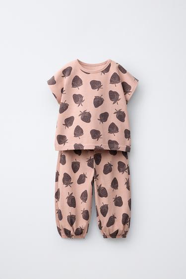 Zara Комплект из футболки и шароваров с принтом «клубника»
