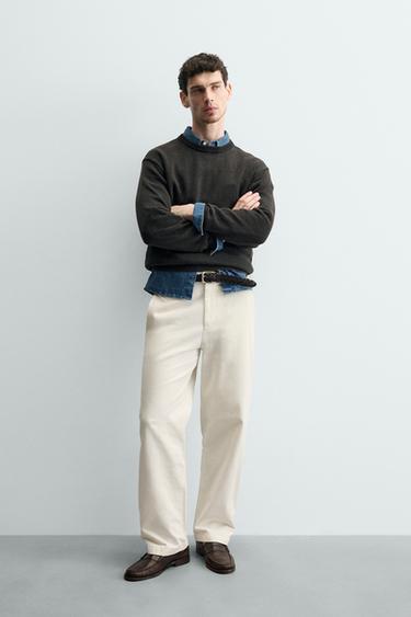 Zara Свитер из хлопка с эффектом потертости