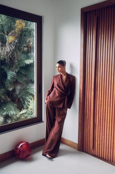 Zara Двубортный блейзер из смесового льна с завязками