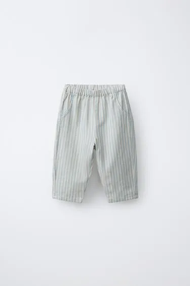 Брюки в полоску из хлопка и льна- Заказать в России