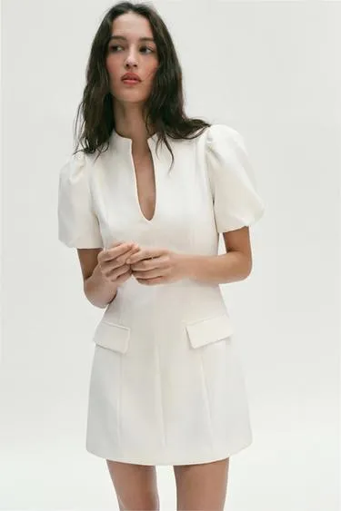 Короткое платье с объемными рукавами- Заказать в России