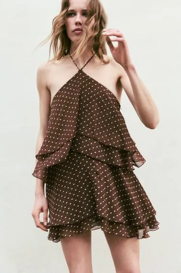 Платье халтер с воланами в горошек- Заказать в России