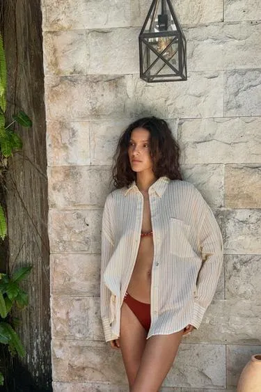 Рубашка оверсайз из газа с карманом