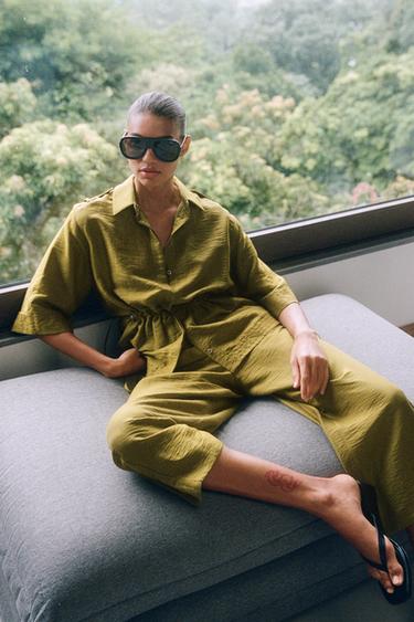 Zara Рубашка сафари из льна с завязками