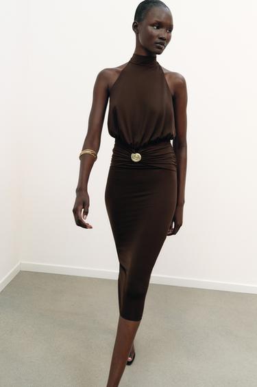 Zara Платье халтер со сборками