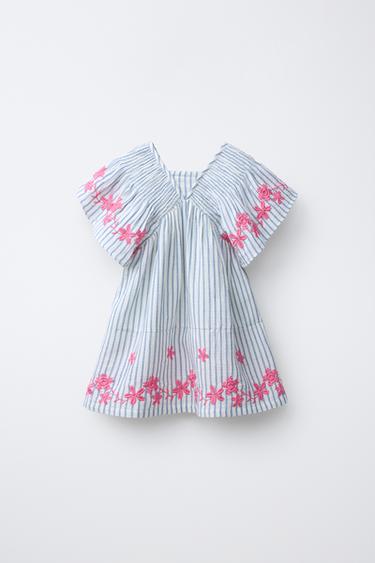 Zara Платье в полоску с вышитыми цветами