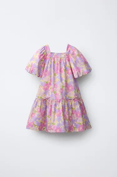 Платье из поплина с цветочным принтом и рукавами-буф- Заказать в России