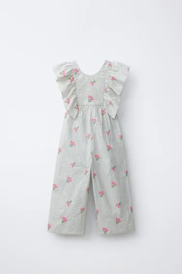 Длинный комбинезон в полоску с вышивкой- Заказать в России