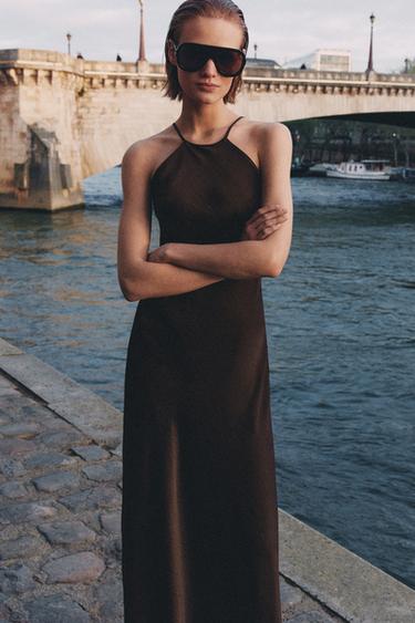 Zara Атласное платье халтер ZW COLLECTION