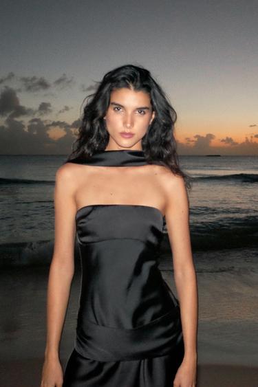 Zara Атласное платье с шарфом