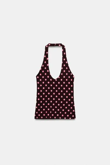 Топ с горловиной халтер в горошек- Заказать в России