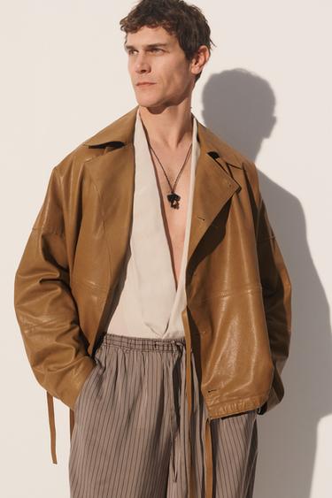 Zara Удобная куртка из натуральной кожи свободного кроя